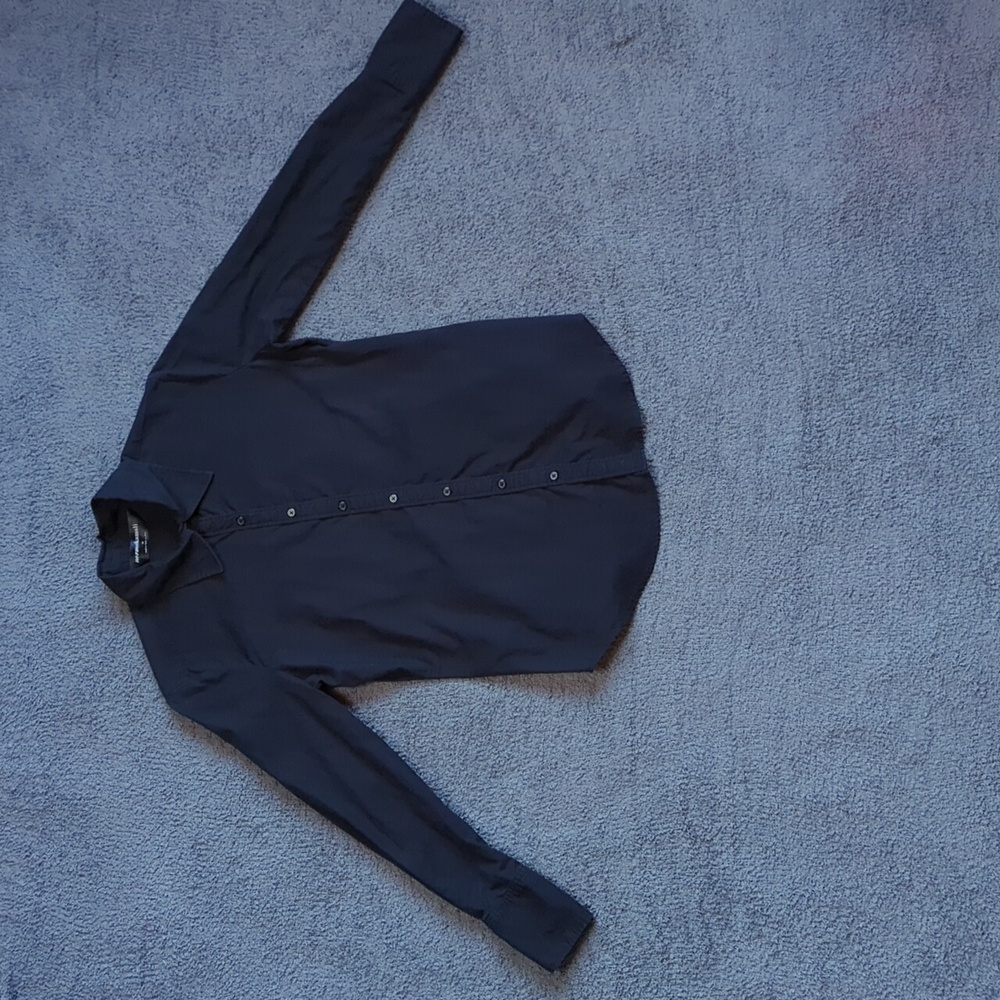 Norma Kamali Navy Blue Button Down Collared Shirt